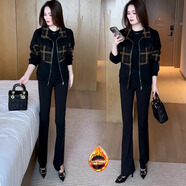 RAJKPOOR時(shí)尚休閑格子短款外套女2024秋冬新款洋氣顯瘦百搭減齡夾克上衣潮 咖格加絨款 2XL-建議126-135斤