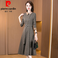 皮爾卡丹（pierre cardin）長袖連衣裙秋款女裝2025年新款媽l媽精致貴婦秋季中長裙 咖色 XL 【建議116-125斤左右】