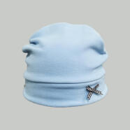 月子帽卡通德绒堆堆帽孕妇帽产妇三用套头帽空调帽薄款月子头巾 蝴蝶结蓝色