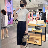 夏季冰絲短袖設(shè)計(jì)感上衣T恤2024新款修身顯瘦薄款半高領(lǐng)針織衫女 白色 M