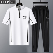 JEEP SPIRIT吉普兩件套三件套冰絲短袖T恤男季新款褲子男運(yùn)動(dòng)套裝男休閑套裝 2868白色兩件套 XL
