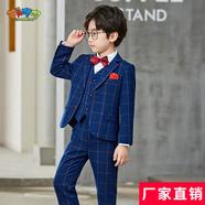 蘿卜唄唄兒童禮服男灰色西裝小孩演出走秀晚禮服鋼琴表演服高貴帥氣套裝春秋西裝燕尾服夏季 加絨款四件套（外套+襯衫+馬甲+長褲）配胸花領(lǐng)結(jié) 130cm建議體重43-50斤