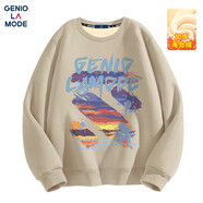 GENIOLAMODE衛(wèi)衣男士秋冬季圓領時尚簡約字母涂鴉百搭印花青年衣服 卡其 L