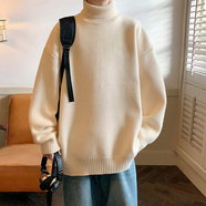 NEW OR MODE加絨高領(lǐng)毛衣男士秋冬季純色寬松美式潮流加厚針織衫休閑線衣外套 米白色 M