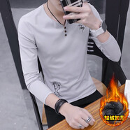費(fèi)洛仕新款男士長(zhǎng)袖t恤春秋棉潮流打底衫內(nèi)搭小衫上衣服可外穿上衣潮 670加絨灰色 2XL (135-150斤)