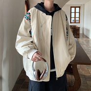 普戈斯（PUGESI）棒球服男外套春秋季胖子加大碼新款潮流寬松百搭拼色圓領(lǐng)夾克 J851杏色春秋無帽款 2XL