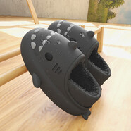 遲到時(shí)光鯊魚(yú)棉拖鞋男冬季包跟室內家用保暖居家居防水棉拖鞋情侶棉鞋女冬 遠山灰 42-43 【標準碼】