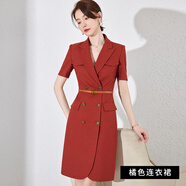 法莎羅兒（FASLOV）春夏季連衣裙女職業(yè)裙子氣質(zhì)通勤女神范西裝裙婚禮面試主持人正裝 橘紅色短夏連衣裙 L