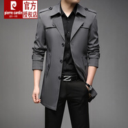 皮爾卡丹（pierre cardin）中長(cháng)款風(fēng)衣外套男春秋季新款超大碼男士商務(wù)休閑加厚外套中青年 深灰色 XL (可穿130-140斤左右)