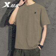 特步（XTEP） 運動(dòng)短袖男裝t恤衫夏季透氣冰絲感速干上衣吸汗棉T跑步健身籃足 椰樹(shù)棕-logo(全棉100%) 3XL (190/108A)【現貨速發(fā)】
