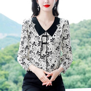 LXKP新中式印花小衫雪紡襯衫女春秋2025新款秋季女士百搭襯衣秋裝 煙花 M