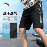 安踏短褲男冬季冰絲速干透氣休閑運動(dòng)短褲男士五分褲梭織健身跑步男 【速干條紋款】黑 新款 L