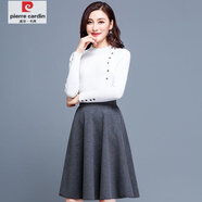 皮爾卡丹（pierre cardin）黑色毛呢傘裙半身裙秋冬款高腰A字裙短裙女2025新款顯瘦裙子半裙 灰色【裙長(zhǎng)55有口袋】 M