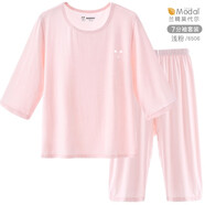巴布豆兒童睡衣夏季冰絲薄款女童家居服莫代爾寶寶空調(diào)服套裝親子 7分褲套裝 6529 淺粉 150