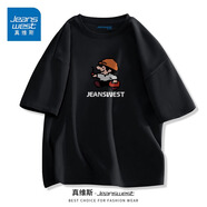 真維斯（Jeanswest）青少年港風(fēng)t恤男女短袖夏季純棉高支數寬松情侶ins潮流半袖體恤JR 黑（ZS像素小人） M 【寬松可拍大一碼】