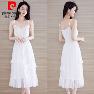 皮爾卡丹（pierre cardin）背心網(wǎng)紗連衣裙2024新款收腰顯瘦仙女紗裙中長(zhǎng)款吊帶打底裙 白色9189吊帶/節(jié)蛋糕裙 L:115-125斤