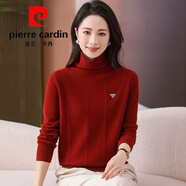 皮爾卡丹（pierre cardin）堆堆領(lǐng)毛衣女羊絨衫秋冬寬松大碼中年媽媽高領(lǐng)羊絨衫女針織打底衫 瑪尼紅 M【90-100斤】