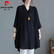 皮爾卡丹（pierre cardin）加肥加大碼女裝夏季2025新款中長(zhǎng)款寬松短袖t恤女夏胖mm上衣 黑色 3XL 【建議180-220斤】