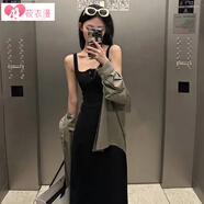 莜衣漫法式黑色吊帶背心裙子女年秋季新款設(shè)計(jì)氣質(zhì)高級(jí)感長(zhǎng)款連衣裙 黑色 S