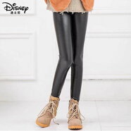 迪士尼（Disney）女童皮褲秋冬褲子加絨加厚打底褲寶寶黑色羊羔絨仿皮褲PU皮褲童裝 PU薄款(不加絨) 90 建議身高80-90