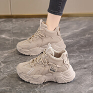 回力精選女鞋老爹鞋子女秋冬新款真皮高幫時(shí)尚厚底軟底運動(dòng)鞋休閑鞋 卡其高幫時(shí)尚單鞋 37