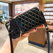 阿法普 日韓小香風(fēng)零錢(qián)包VIVOx100/x90/x80手機殼斜挎拉鏈多層卡包口紅包簡(jiǎn)約商務(wù)格子皮質(zhì)全包防摔軟殼 黑色拉鏈菱格卡包+斜挎掛繩 vivo X9plus專(zhuān)屬