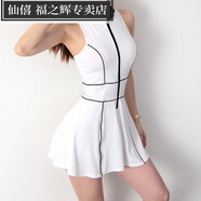 蒂淑蘭仙僖俫歐美夏季女運動連衣裙網(wǎng)球裙羽毛球裙跑步網(wǎng)球服運動裙無袖 白色 L