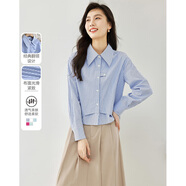 梵希蔓設計感白色襯衫女2025早春新款假兩件拼接襯衣百搭打底上衣 M2650 藍色條紋 S