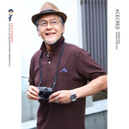 瑞質(zhì)（Acecred）中年爸爸夏裝純棉短袖t恤男中老年人夏季大碼寬松老人衣服 深邃紅 M