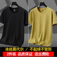 賓宇兄弟（BINYUXD）短袖t恤男冰絲莫代爾棉夏季青年薄款純色打底衫圓領(lǐng)衣服半袖體恤 11.【2件裝】黑色+黃色 5XL 建議190-205斤