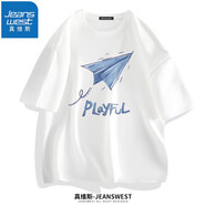 真維斯（JEANSWEST）短袖t恤夏季汗衫純棉體恤衫男女同款青少年學(xué)生大碼上衣情侶T恤衫 白色（折紙飛機(jī)） M