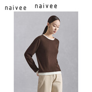 納薇（naivee）商場同款春夏新款圓領(lǐng)毛衣寬松假兩件針織衫拼接上衣女 巧克力 160/84A/M