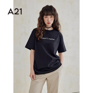 A21字母短袖圓領(lǐng)短袖t恤女2024夏季新款設(shè)計感寬松休閑百搭純棉上衣 黑色 L
