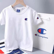 冠軍涂鴉潮牌純棉刺繡短袖兒童男女同款圓領(lǐng)寬松情侶親子T恤寶寶裝 白色刺繡 XL  170-175CM  140-150斤
