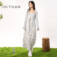 金苑金苑2024夏款溫柔風(fēng)吊帶碎花連衣裙女針織開衫兩件套裙G242125 天藍(lán) S