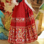 漢虞葵原創(chuàng  )明制漢服女馬面裙套裝春季改良日常超仙氣新中式馬面裙全套 紅色印花馬面裙 M