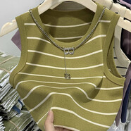 俞兆林（YUZHAOLIN）防走光條紋針織小吊帶背心女裝寬肩帶內搭打底衫修身上衣 YZL-DD229【綠色白條紋】 均碼