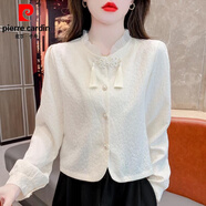 皮爾卡丹（pierre cardin）新中式盤扣長袖女士襯衫秋季2025秋裝新款中國風(fēng)復(fù)古氣質(zhì)短款上衣 提花杏色襯衫 XL 【115-125斤】
