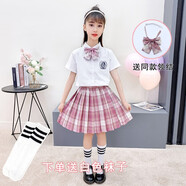 貝孩趣童裝女童jk套裝學(xué)院風(fēng)襯衫兒童小學(xué)生校服百褶裙子六一兒童節(jié)班服 棗紅色 140 碼(建議身高125-135厘米)