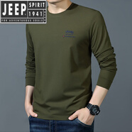 JEEP SPIRIT莫代爾長(zhǎng)袖t恤男2024春秋季薄款寬松大碼休閑體恤打底衫 軍綠色 XL