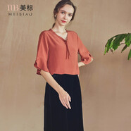 美標【特惠讓利】夏季短袖純色休閑絲綢上衣外穿百搭100%桑蠶絲襯衫 糖杏仁棕（雙縐緞） XL