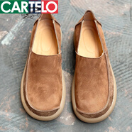 卡帝樂鱷魚（CARTELO）一腳蹬樂福鞋男真皮2025秋季新品頭層牛皮透氣軟皮軟底休閑皮鞋男 咖啡色 41