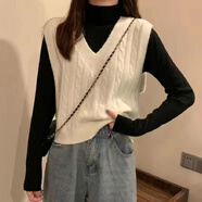 歐洛黛毛衣馬甲女寬松v領(lǐng)簡(jiǎn)約春秋新款馬夾坎肩顯瘦百搭針織背心上衣女 米白色 均碼 80-140斤