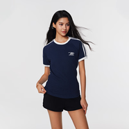 A CHOCK【Achock官方店】潮牌高街撞色織帶圓領(lǐng)短袖美式顯瘦修身女款T恤 寶藍(lán)色 L
