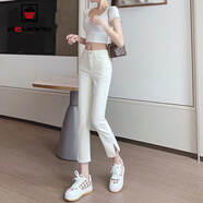 AEMAPE牛仔褲女2025春秋冬季新款開(kāi)叉薄款顯瘦喇叭褲小個(gè)子女褲子 959米白色九分【LE】 28 _建議100-110斤