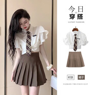 蝶嬌諾早春可鹽可甜鹽系穿搭甜美小個(gè)子學(xué)院風(fēng)JK制服襯衫裙子套裝女夏天 白色上衣+短裙【套裝】 S