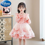 迪士尼（Disney）洛麗塔公主裙兒童春秋新款芭比卡通清涼可愛夏季連衣裙蕾絲蓬蓬裙 粉色長款洛麗塔+頭飾 120（尺碼偏?。?
                                         title=