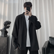 星禾萊雅痞dk休閑西服男單件上衣高級感韓版潮流寬松oversize小西裝外套 黑色 2XL 135-150斤