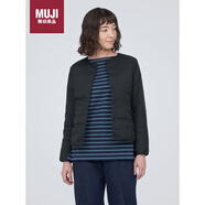 無印良品（MUJI）女式 輕量羽絨便攜式 無領(lǐng) 夾克 羽絨服女款 黑色 L 