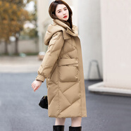 帝黛（DIDAI）【白鴨絨】品牌羽絨服女中長(cháng)款新品冬裝外套24年新品女士時(shí)尚休閑 卡其【7677款】 XL建議（125-140）斤